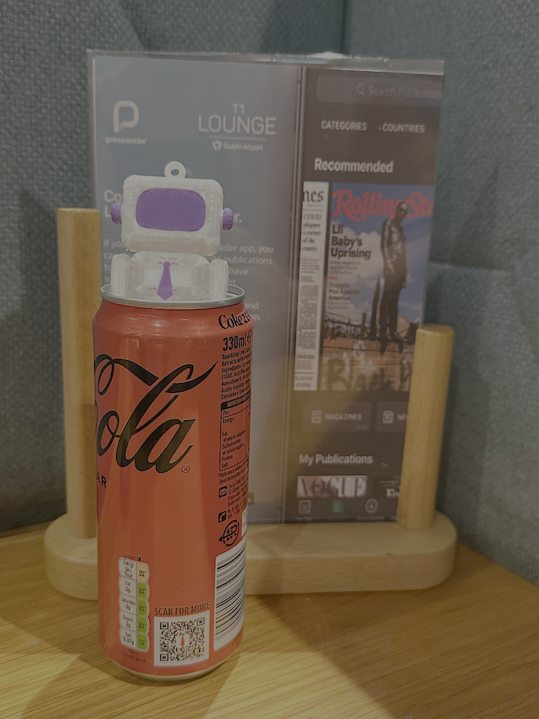 Arty perched on a Coke can in the Dublin Airport T1 lounge