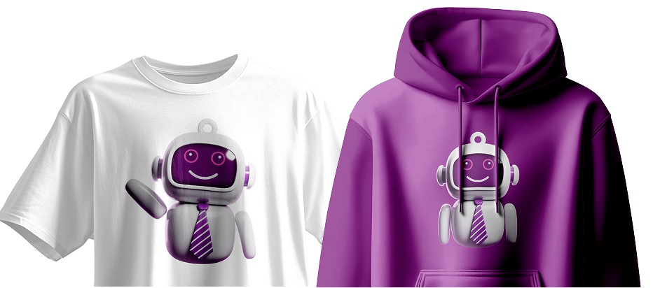 ARTY printed on a white t-shirt next to ARTY on a purple hoodie