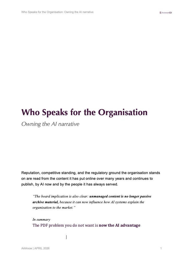 Whitepaper page 1: Who Speaks for the Organisation, Owning your AI narrative